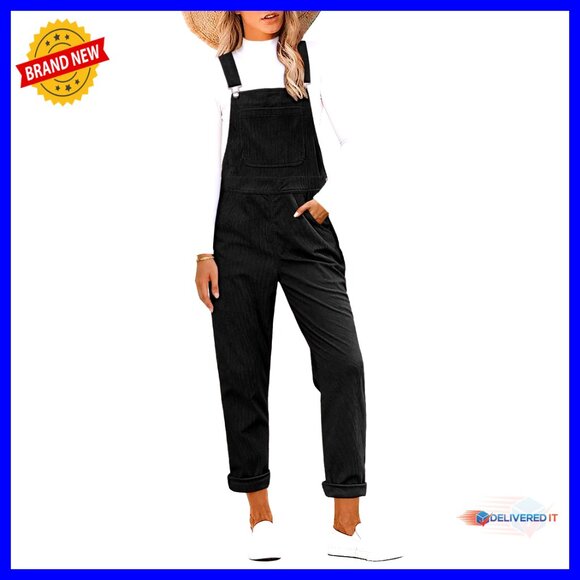 Corduroy Overalls Adjustable Straps Tapered Leg Jumpsuit with Pocket